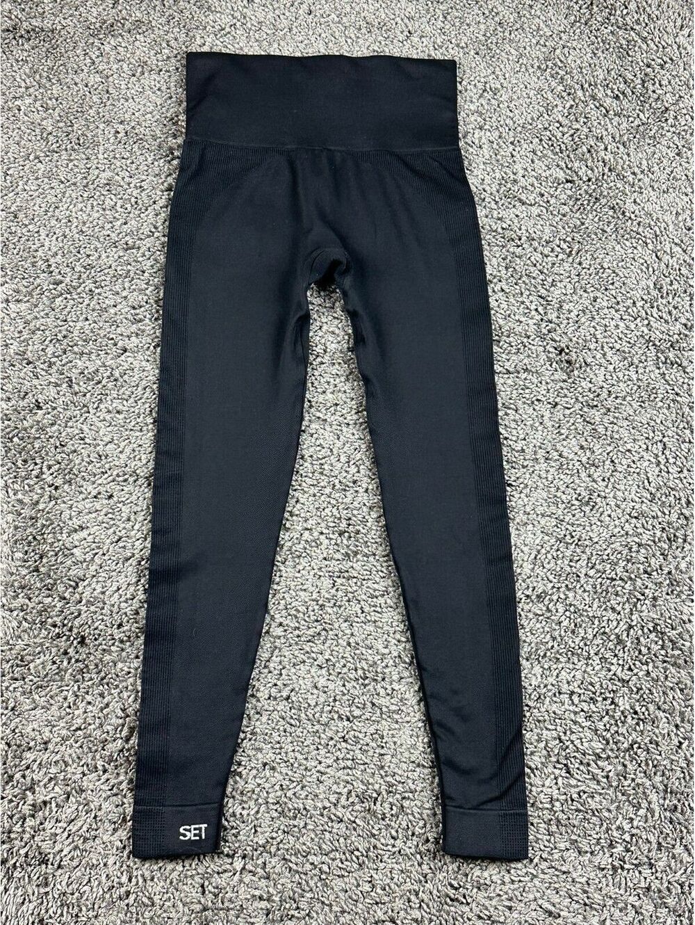 SET Active SculptFlex Leggings Black High Rise Ribbed Seamless Yoga Pants XS/S - Picture 4 of 8
